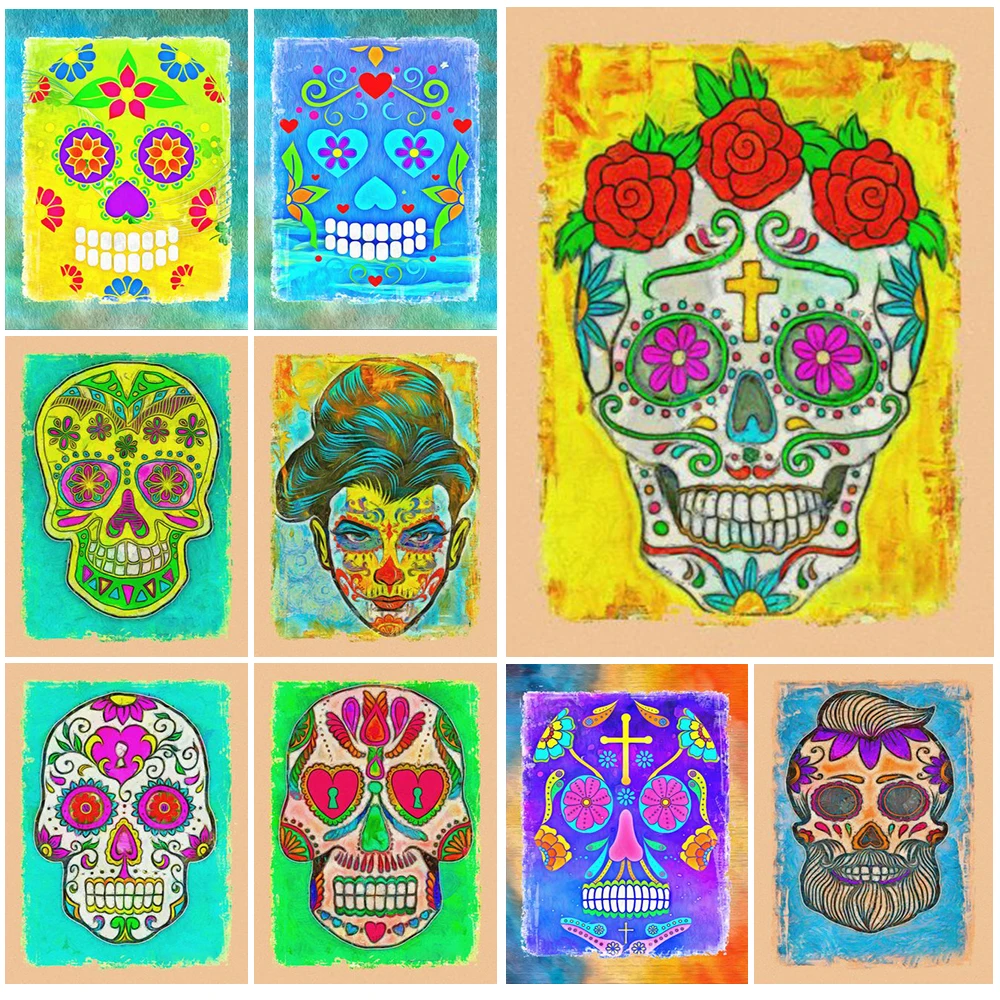 

Mexico Colorful Skull Day of the Dead Nordic Poster Wall Art Canvas Painting Wall Pictures For Living Room Home Decor Unframed