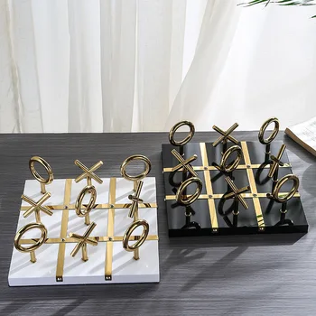 Metal Handicraft Ornaments 3D Chess Golden Chessboard Geometric Decorative Sculpture Decorative Figurines Home Decoration 1