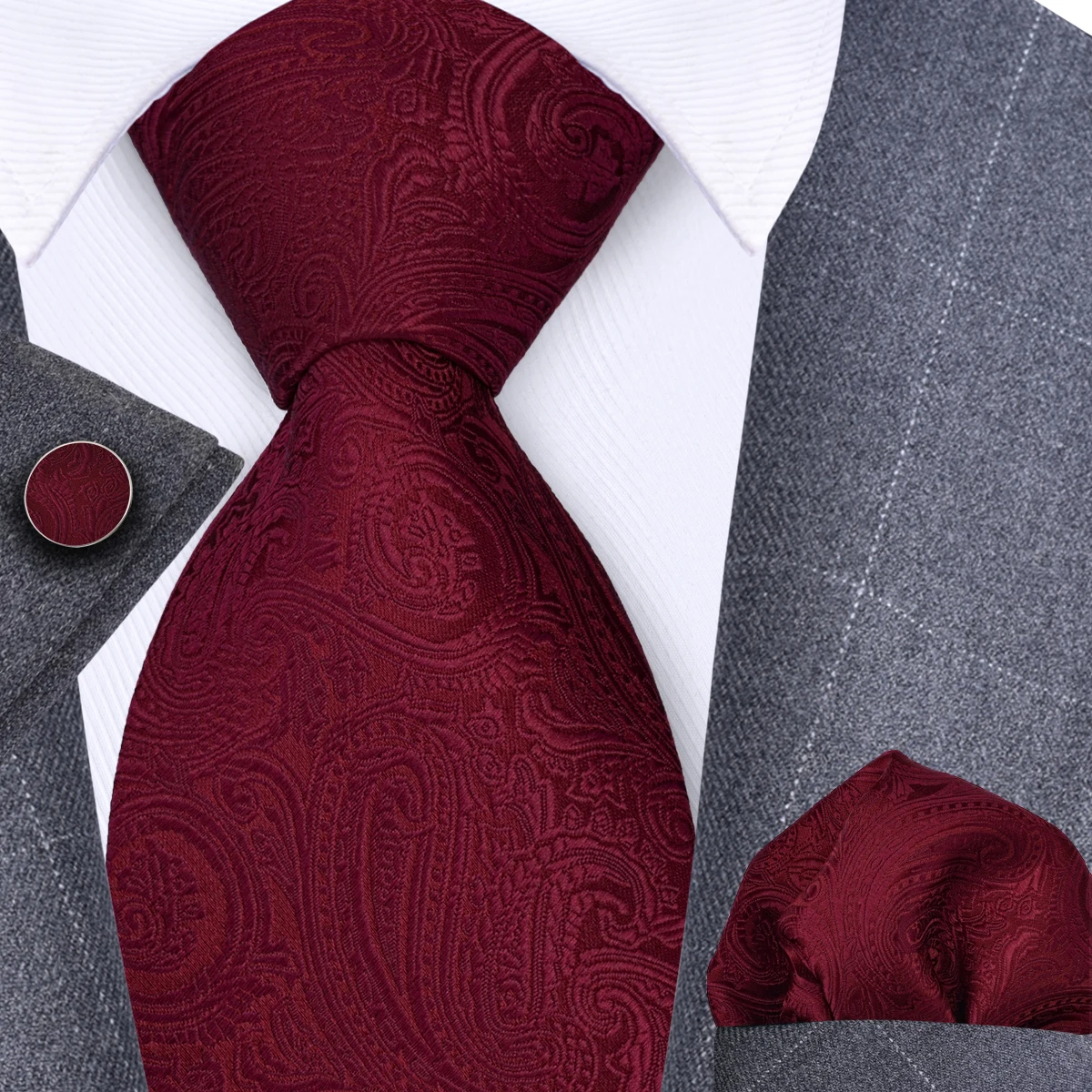 GUSLESON 8cm Blue Black Pink Men Ties Pocket Square Cufflinks Set Paisley Silk Necktie Wedding Business Gift Tie Accessories
