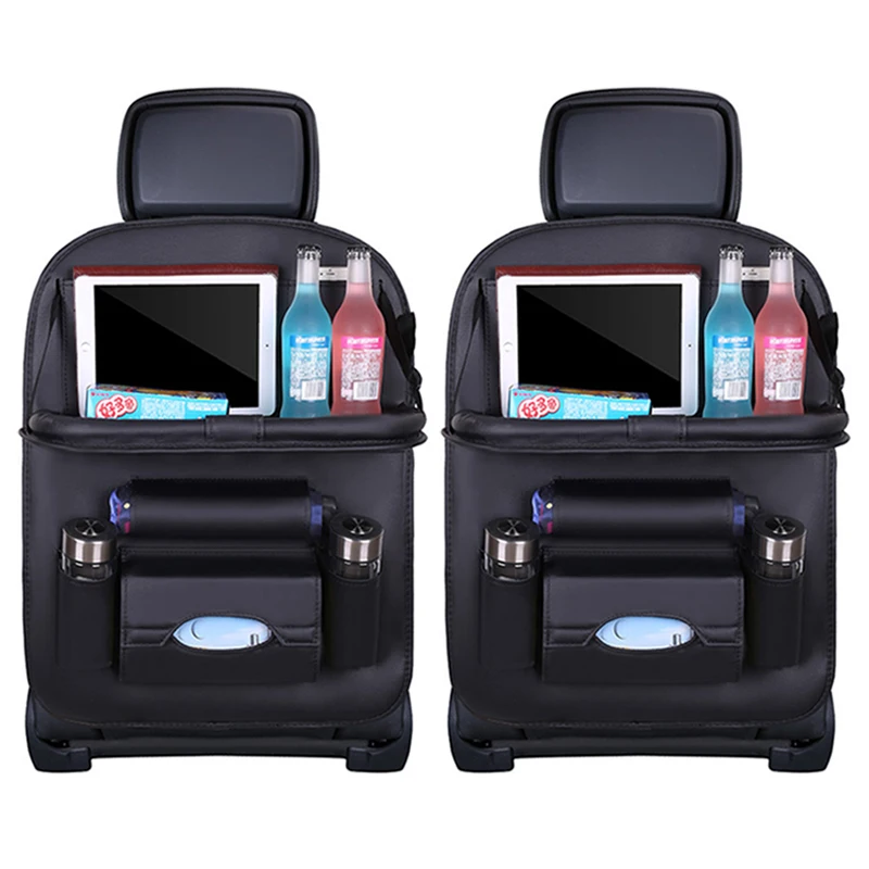1/2pcs Car Seat Back Organizer Bag Foldable Table Tray Travel Storage
