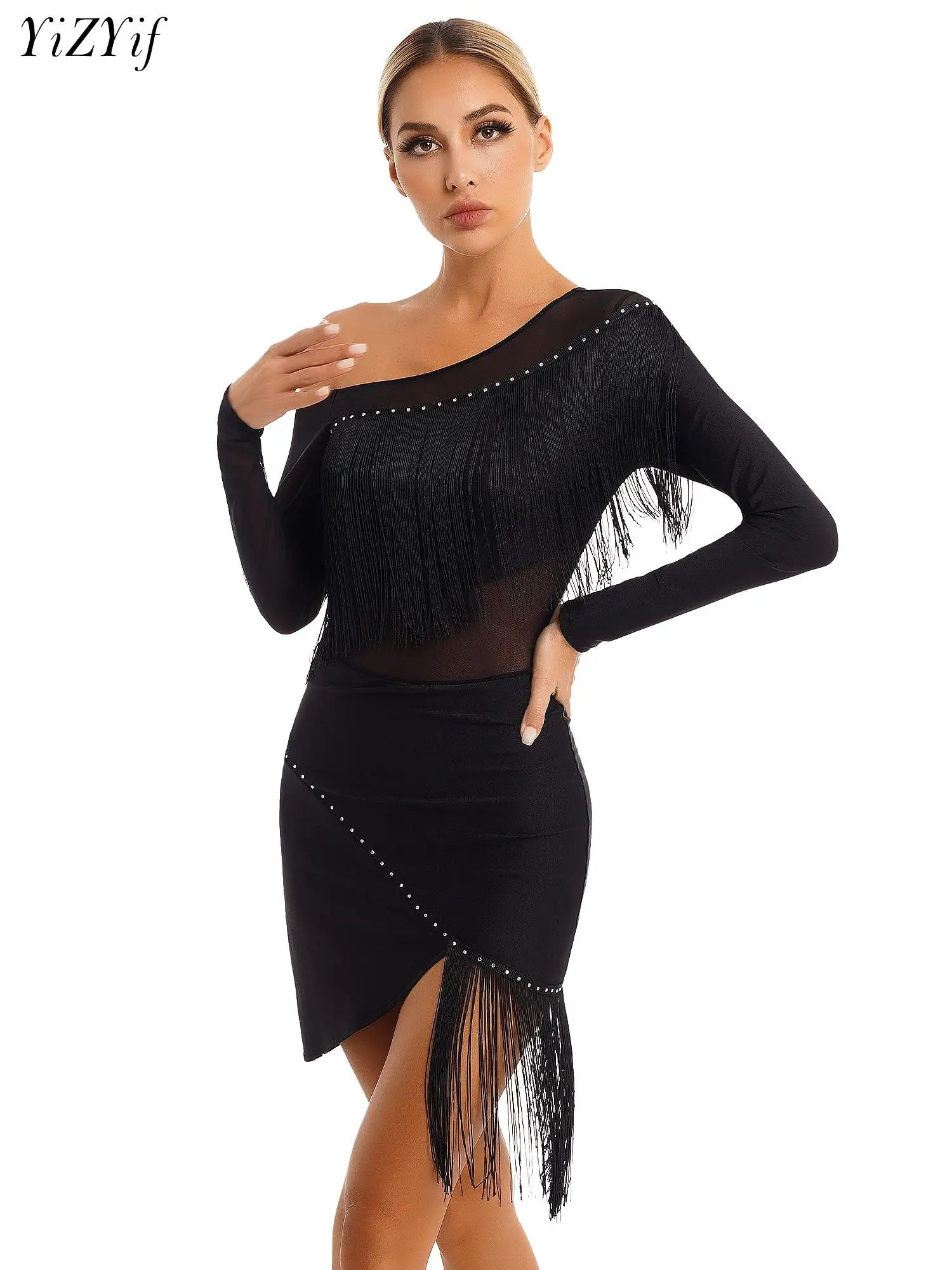 

Womens Fashion Tassels Fringed Dress for Latin Jazz Tango Cha-Cha Samba Modern Ballroom Dancing Competition Costume Dance Wear