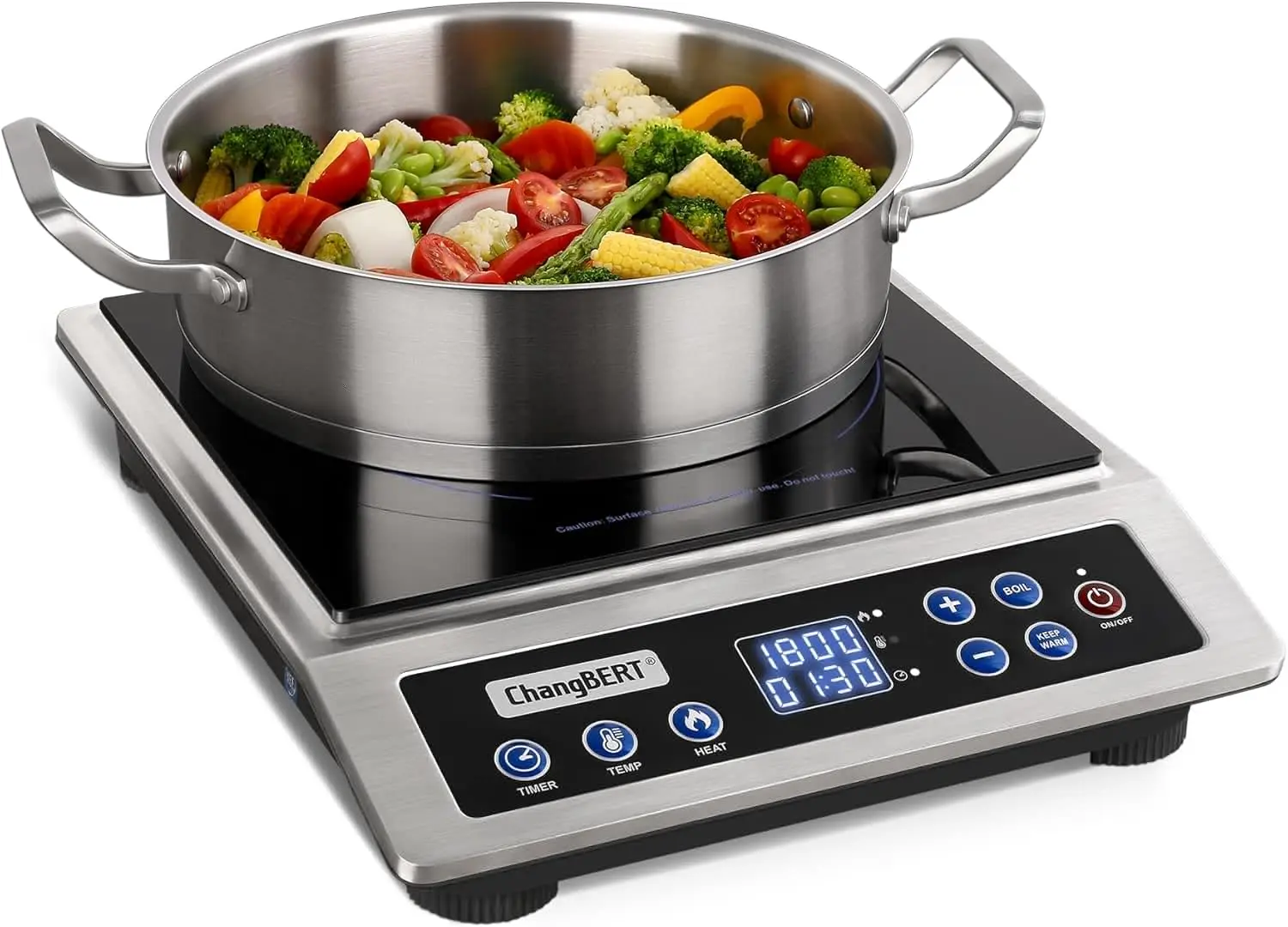Portable Induction Cooktop, NSF Certified Pro Induction Hot Plate, Powerful 1800W with Large 8" Heating Coil, Premium Stainless