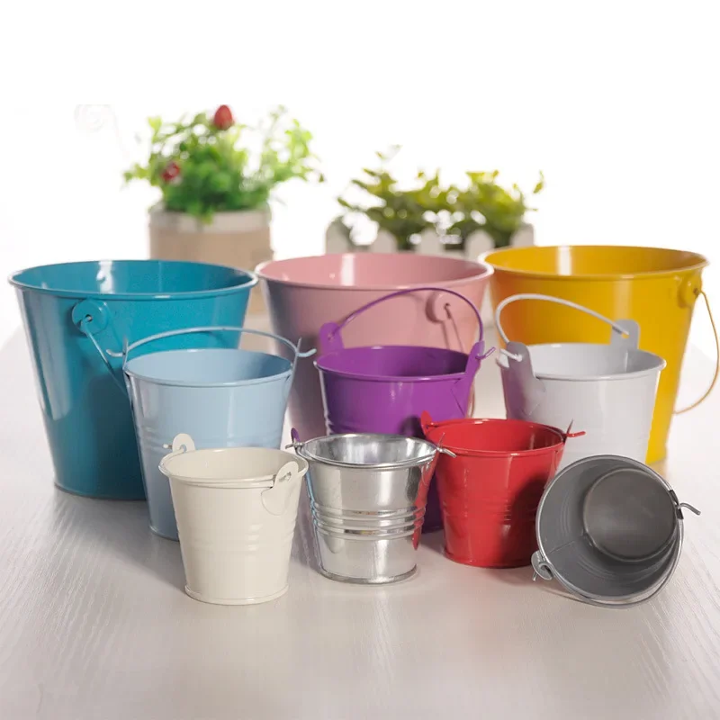Metal Bucket Wedding Decoration Candy Box Flower Pot Table Decor Birthday Party Decoration Desktop Small Figurines & Miniatures
