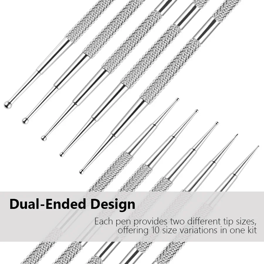 Nail Art Dotting Pen 5Pcs Dual End Stainless Steel Design Painting Picking Dot Rhinestones Crystal Gems Acrylic Manicure Tools
