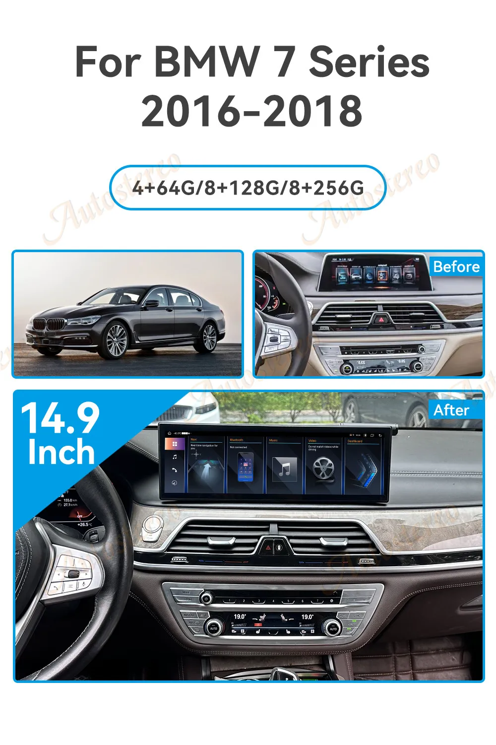 Carplay 14.9 Inch Android 14 For BMW 7 G11 G12 2016 2017 2018 Car Multimedia Pla
