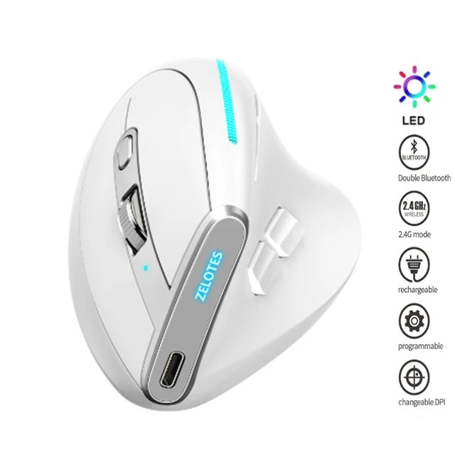 RGB 2.4G Wireless Vertaical Mouse White Rechargeable Bluetooth Mouse for Laptop Tablet Programmable Gaming Mouse Ergonomic Mice