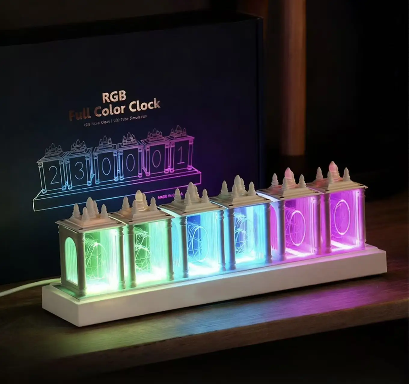 ساعة أنبوبية Nixie المقلدة RGB - إضاءة LED لسطح المكتب لغرفة الألعاب، ديكور إعداد سطح المكتب الرقمي الإبداعي