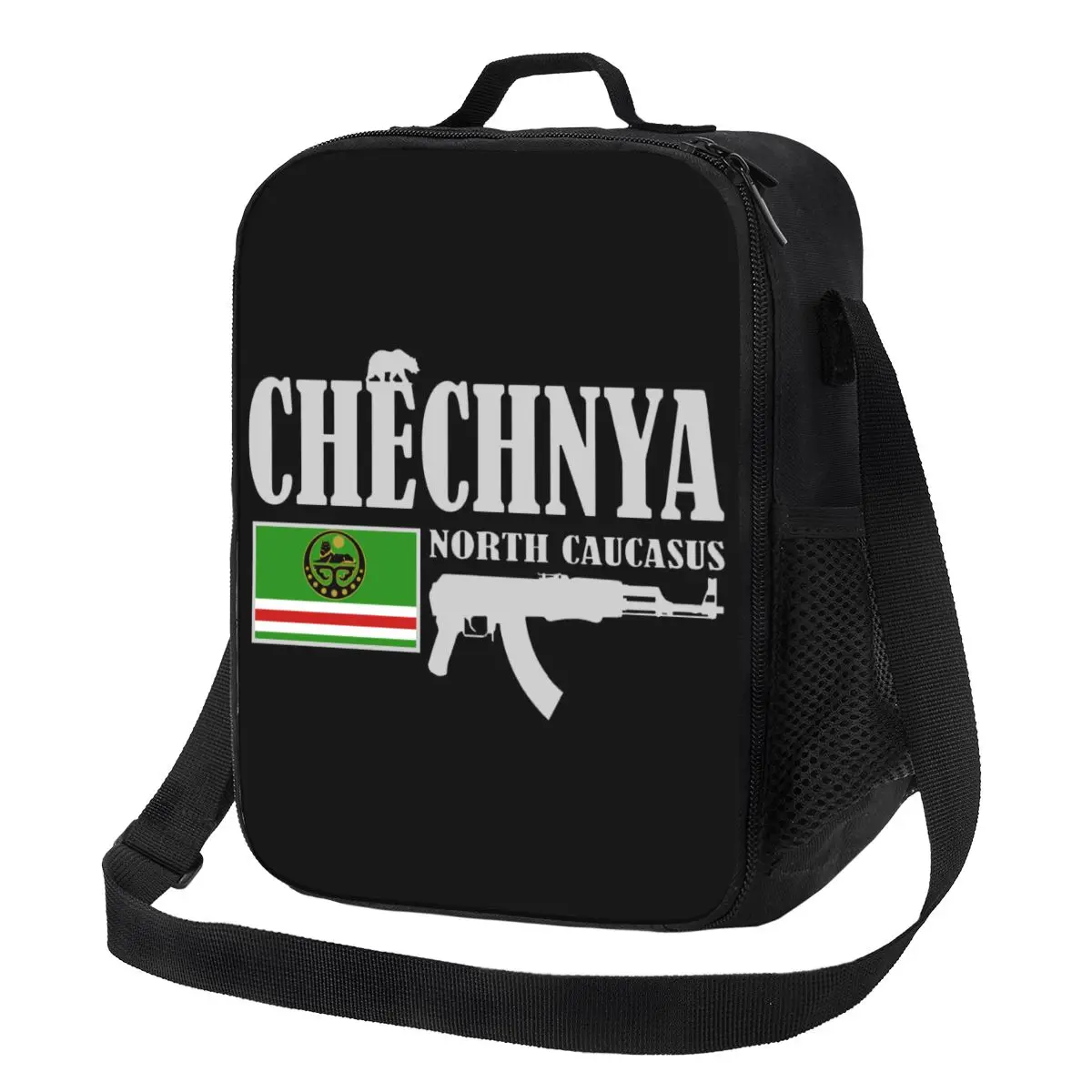 

Custom Chechnya Fighter Lunch Bag Men Women Cooler Warm Insulated Lunch Box for Student School