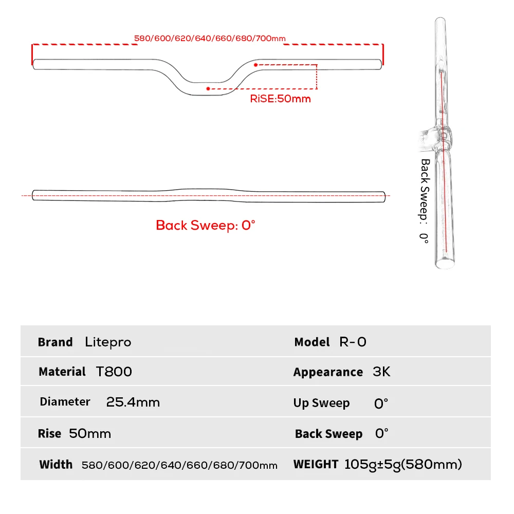 Bicycle Handlebar Litepro Folding Unisex Rise M Handle 25.4mm 3K Carbon