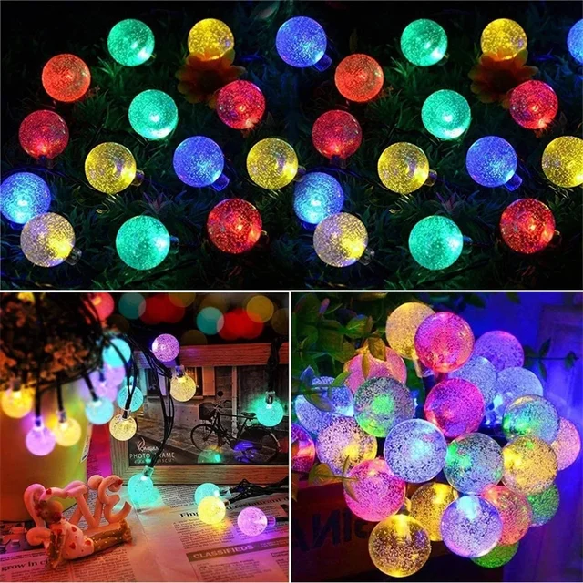 Solar String Lights Outdoor 200 Led Crystal Globe Lights Waterproof Solar Festoon Fairy Light for Garden Christmas Ramadan Decor 2