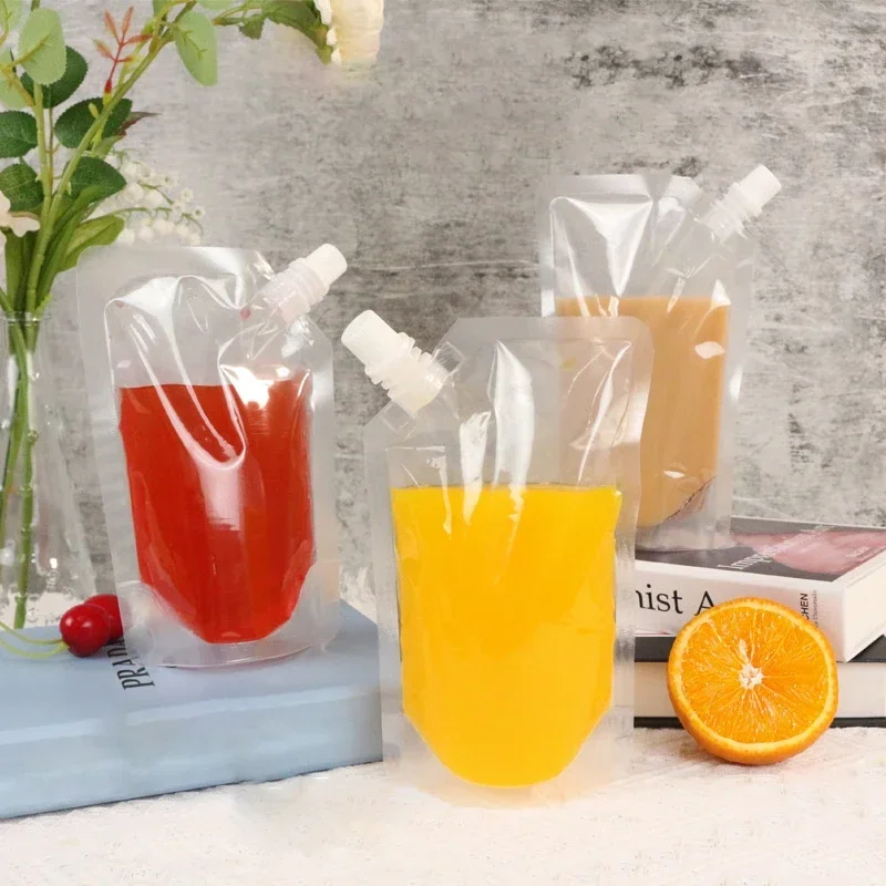

100pcs Wholesale Transparent Liquid Packaging Bags Drinking Plastic Juice Beverage Sealed Clear Stand Up Storage Pouches