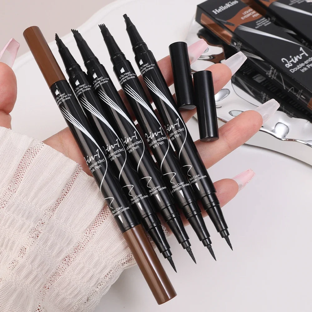 Double-headed 4 Forks Liquid Eyebrow Pencil Eyeliner Natural Black Brown No Smudging Brow Pen Long Lasting Eyes Makeup Cosmetics 5