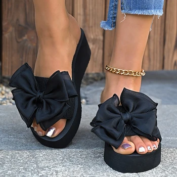 2026 Summer Big Bowknot Platform Slippers Women Plus Size 42 Open Toe Wedges Sandals Woman Lightweight Casual Beach Flip Flops 1