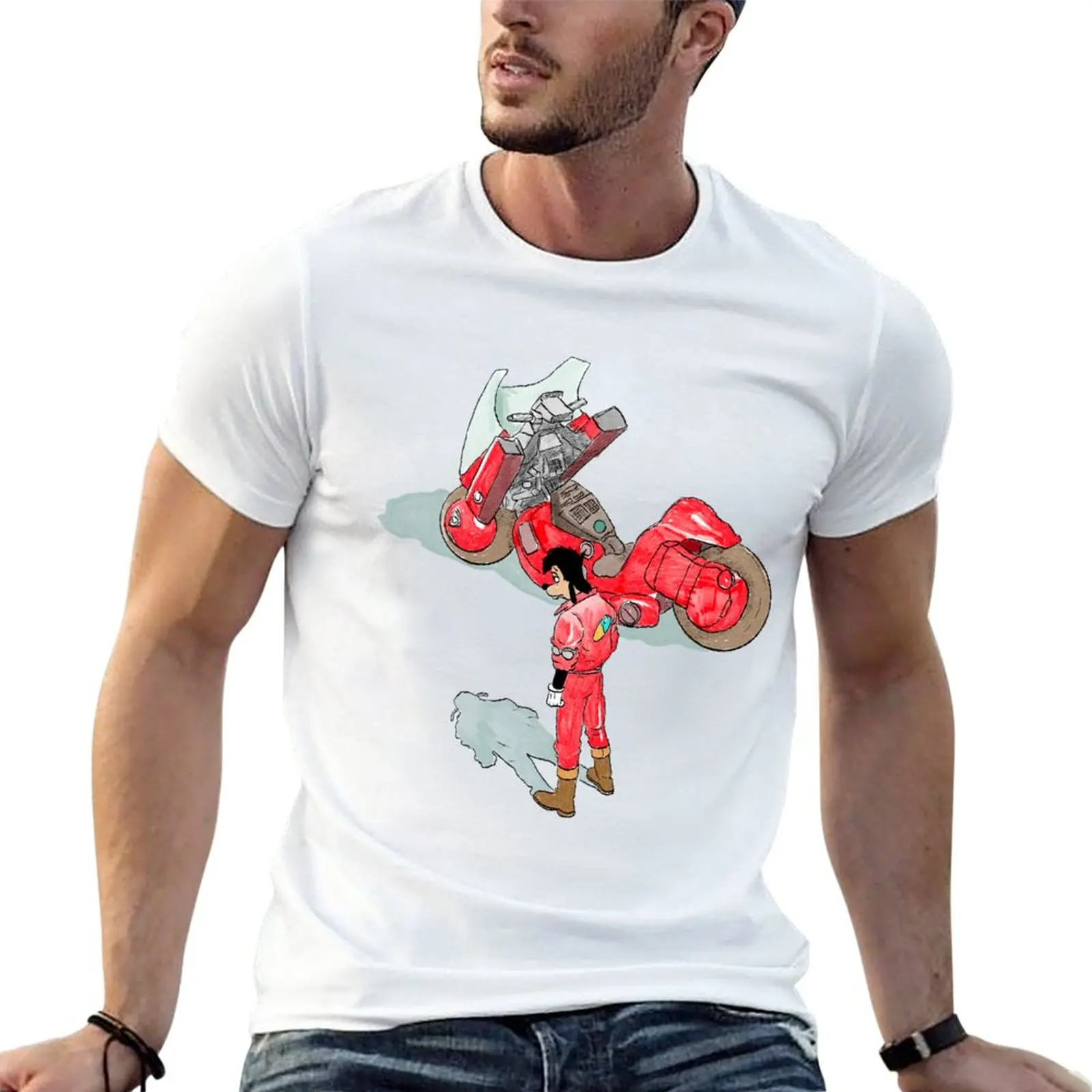 

New Cartoon Motorcycle Man T-Shirt Oversized t-shirt summer top mens t shirts casual stylish