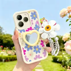 Cartoon Flower Phone Case Set with Lanyard and Craft Embellishments - 3 - Piece Bundle for Realme 15x (India) (WHITE)