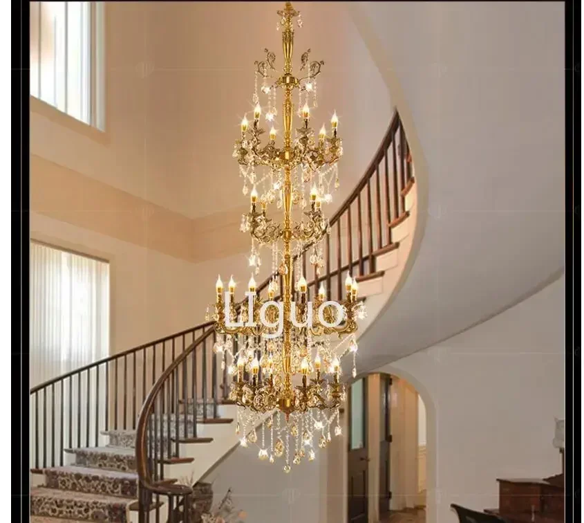 Brass Alloy Luxurious European D80cm H235cm Chandelier Modern Crystal Chandelier / Light / Lighting Fixture AC 100% Guaranteed