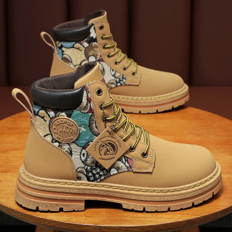 

Men Boots 2024 Lace-Up Platform Boot Casual High Top Boots For Men Outdoor Women Running Shoes Men's Waterproof Leather Sneakers