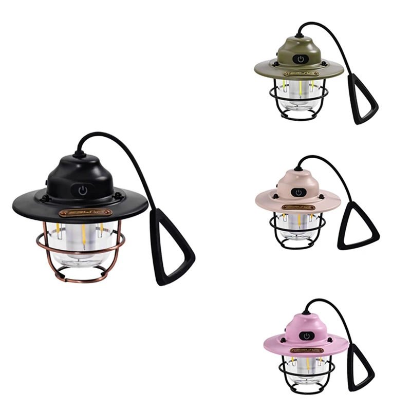 

Наружное освещение для лагеря, 2000 мАч, USB, перезаряжаемый ретро фонарь для лагеря, лампа для двора, цвет черный