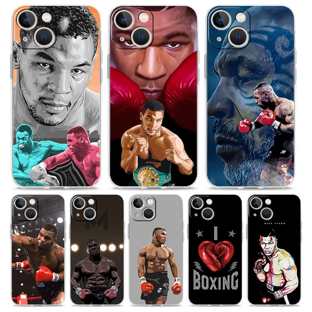 Luxury Transparent Case For iPhone 15 14 13 12 11 Pro Max X Xs XR 7 8 Plus Bumper Phone Cases Clear TPU Cover Mike Tyson Boxer