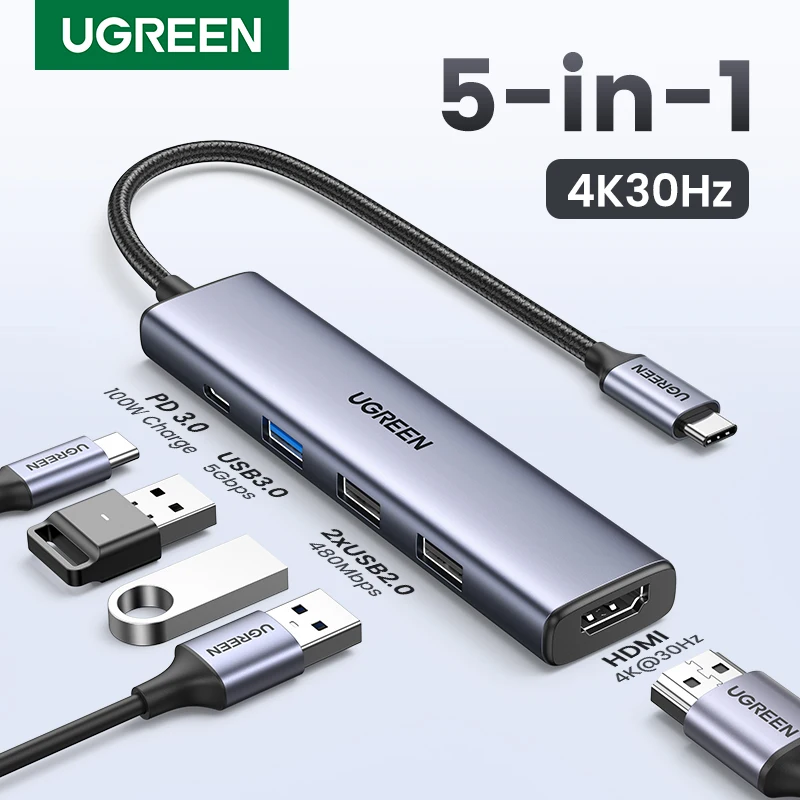 

USB-концентратор UGREEN 5 в 1, 4K HDMI, 100 Вт, для MacBook Pro/Air, iPad Pro, iMac, iPhone 15 Pro/Pro Max, XPS