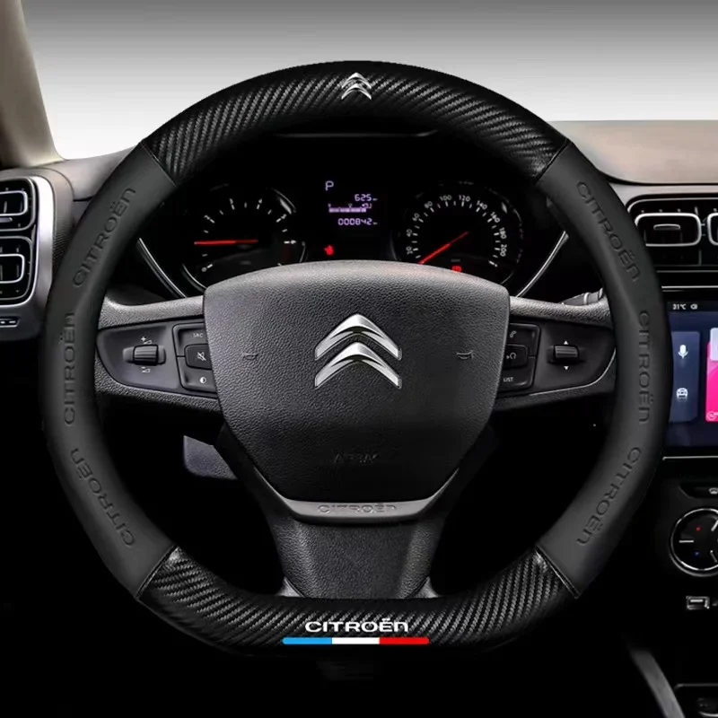 38cm Anti-slip leather carbon fiber steering wheel cover for Citroen C1 C2 C3 C4 C5 C6 C4L Berlingo Picasso Aircross Sega Elysee steering wheel cover