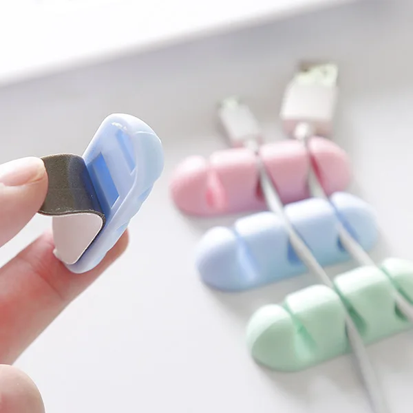 Silicone Cable Winder Self Adhesive Desktop Cable Holder Kawaii USB Charger Data Line Fixer Clips Desk Organizer Office Supplies