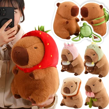 Strawberry Hat Capybara Plush Toy Simulation Turtle Backpack Capibara Stuffed Animals Papa Hand Circle Ring Small size Pendant 1