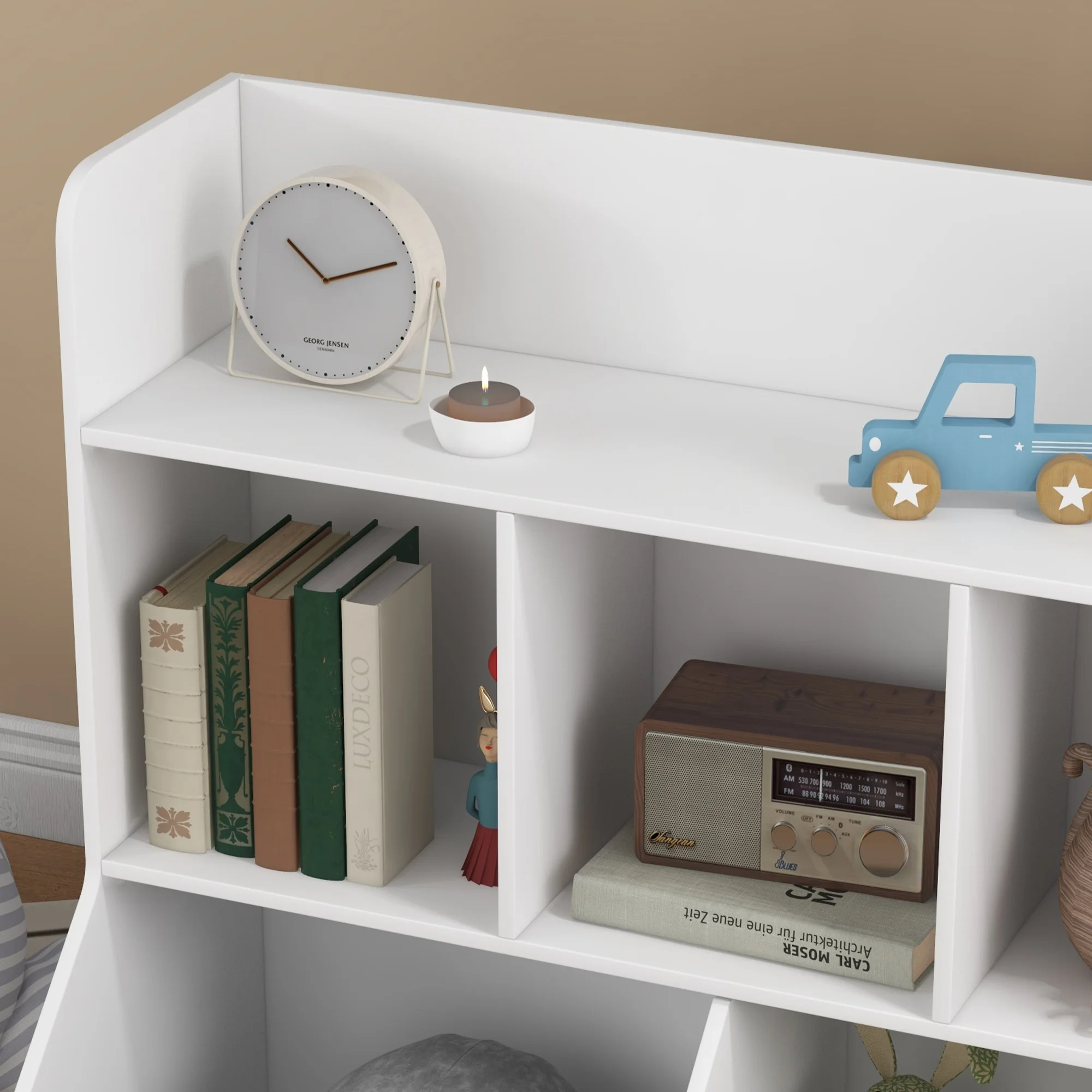 3 Tier Kids Toy Shelf with 5 Compartment, Anti-Tip Device, White