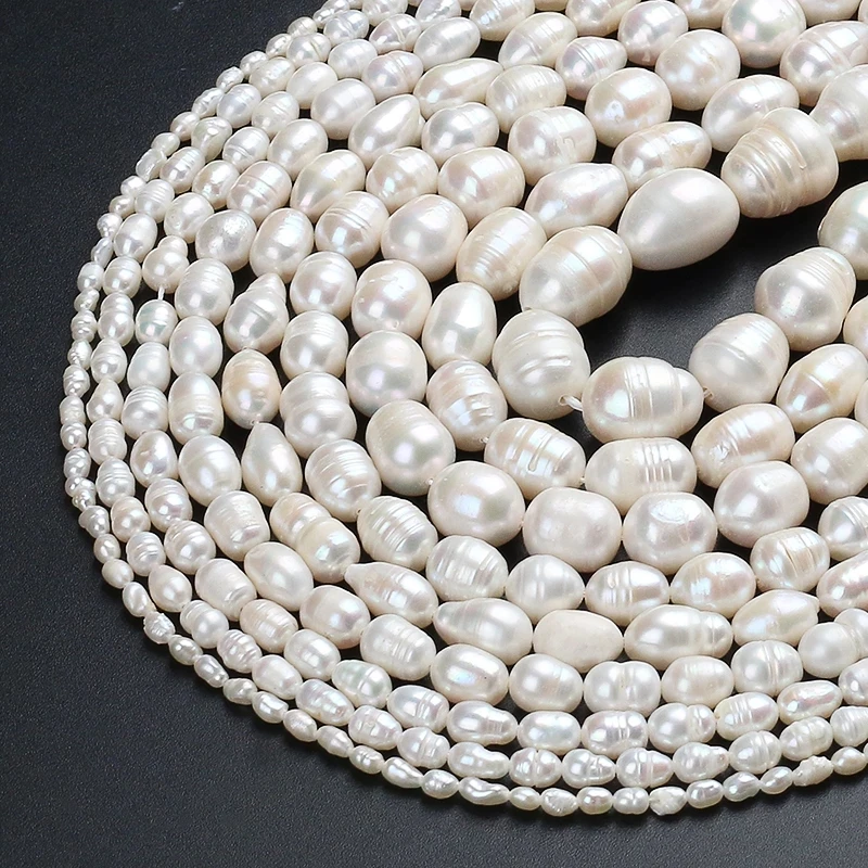 Zhe Ying Genuine Freshwater Pearl Beads for Jewelry Making, 0.8mm Hole  Cultured Rice Shape White Pearls for Bracelet Making Loose Beads (8-9mm  Rice