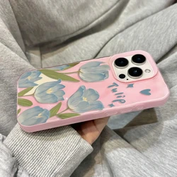 Tulip Blue Floral Print Slim Phone Case with Elegant Wrinkled Texture - iPhone 15 Plus (Y8 - T14884)