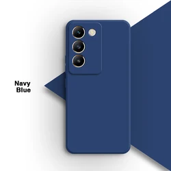 Classic Soft Square Silicone Phone Case - Candy Color Straight Edge Design for VIVO V40 SE (Navy Blue)