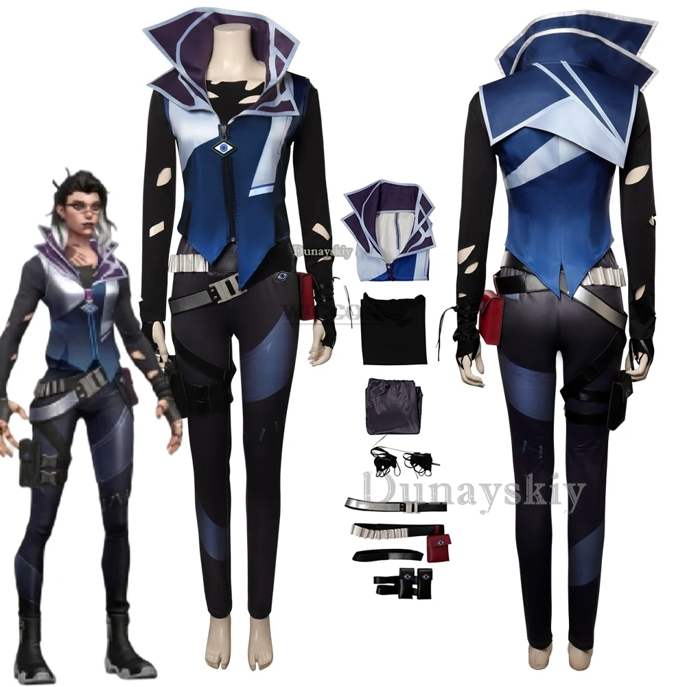 

Game Valorant Fade Cosplay Costume Fantasia Halloween Carnival Party Women Role Disguise Clothes Top Pants Coat Set Outfits