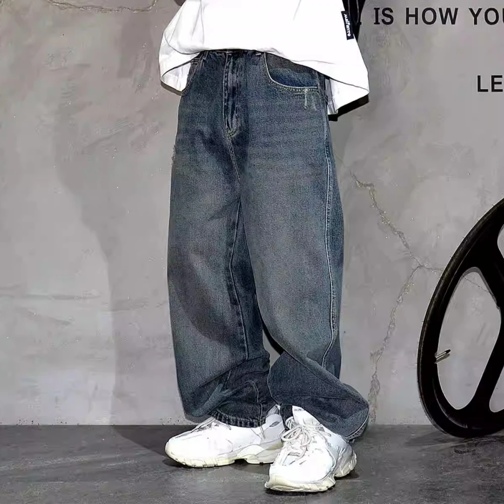 High Quality Hip Hop Stacked Baggy Jeans For Men Streetwear Denim Pants Korean Fashion Straight-Leg Trousers Harajuku Jeans Male 3