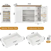 47'' White Rolling Kitchen Island with Storage & Adjustable Shelves, Mobile Dining Cart 3