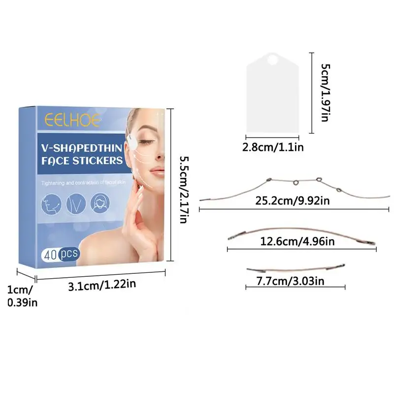 이중 턱 리듀서 페이스 리프트 테이프 및 밴드, 보이지 않는 메이크업 V라인 페이스 리프팅 패치, 초박형 리필 테이프, 40 개