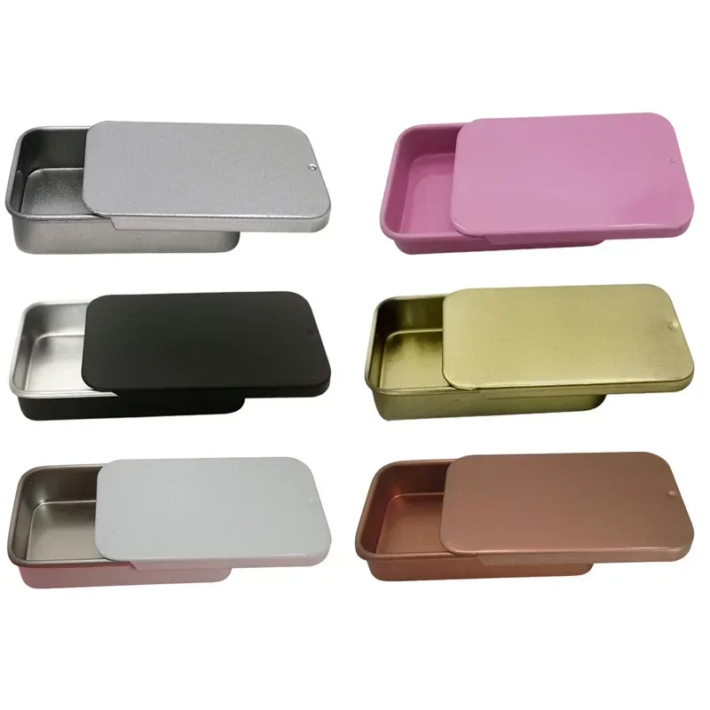 1pc Metal Rectangular Empty Tin Jar Tinplate Push Organizer Slide Cover Storage Box Candy Pill Jars Portable Mini Storage Box - 1
