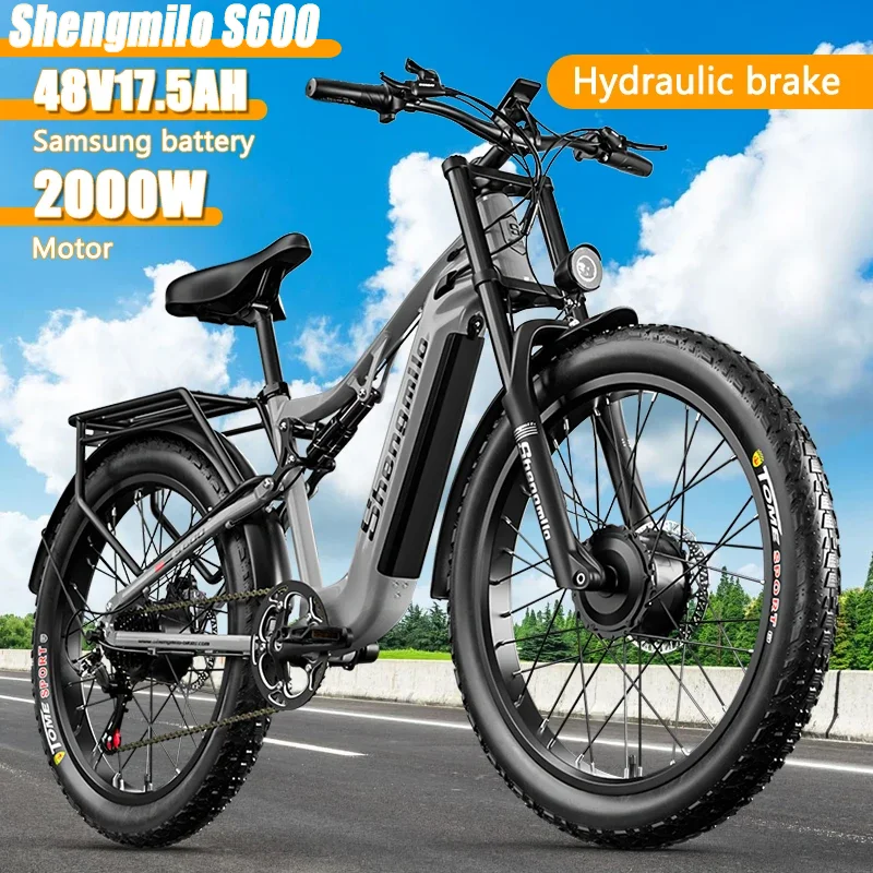 Electric Bike,Electric Bicycle Shengmilo S600 Adult 2000W Electric Bicycle dual motor 48V17.5AH battery Hydraulic brak 26 Inch Tyre mountain off-road E-bike