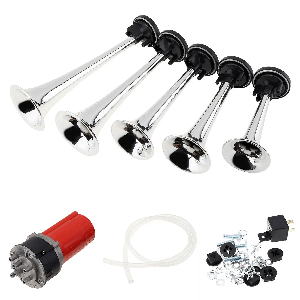 125db 12V 5 Red Dixie Super Loud Car Trumpet Air Horn Musical Air Horn Duke Hazzard with Air