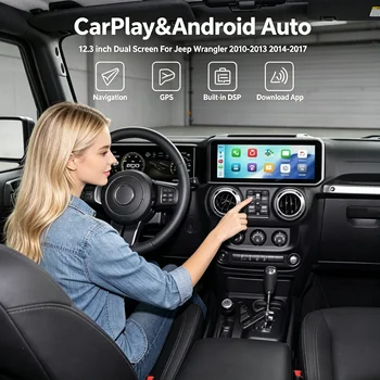 Estéreo Android de 24.6 pulgadas con pantalla dual y Carplay para Jeep Wrangler JK 2010-2017, reproductor multimedia para automóvil, radio digital para auto. 1