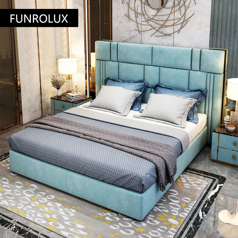 Modern leather bed First layer cowhide breathable Napa leather stainless steel plated 1.8Rice double bed