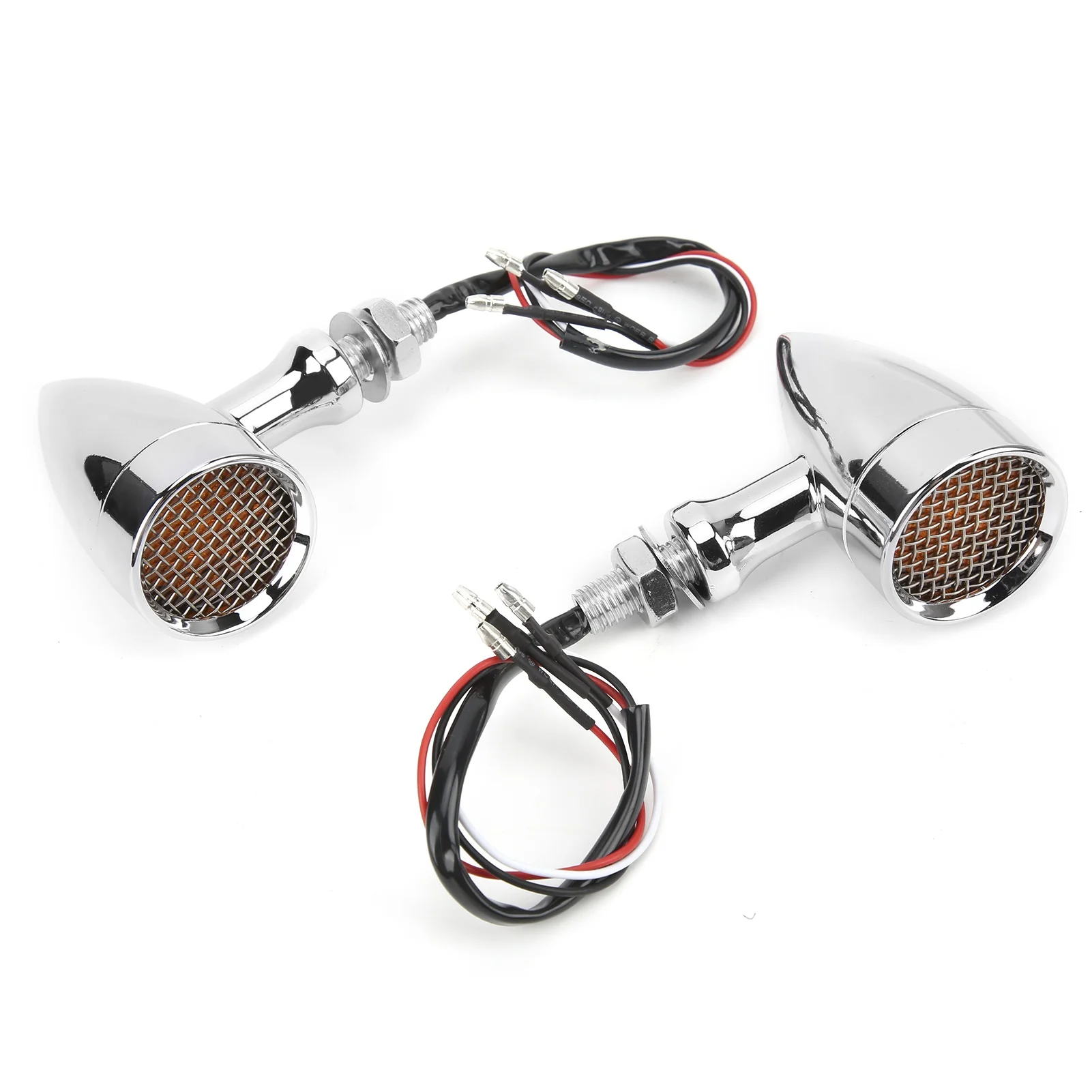 2개 오토바이 LED 방향 지시등 12V 10mm 황색 라이트 크롬 도금 쉘 범용