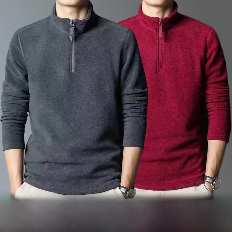 Men's Fce Lined Hoodie Sweatirt Stand Collar Double Sided Wear Resistant f Zipper Autumn Winter Workwear Casual Youth