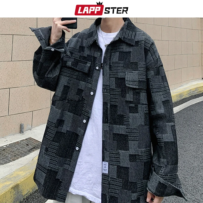

LAPPSTER Men Plaid Harajuku Fashion Shirts 2023 Mens Korean Streetwear Vintage Shirt Male Button Up Blouses Clothing Plus Size