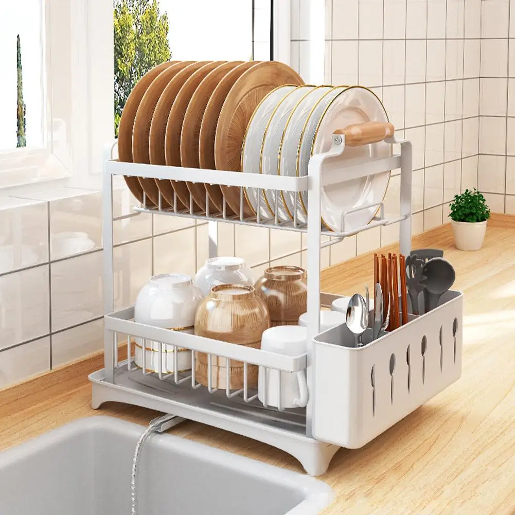 Large Dish Drying Rack, 2-Tier Dish Racks for Kitchen Counter, Detachable Dish  Drainer Organizer with Utensil Holder Drain Board - AliExpress