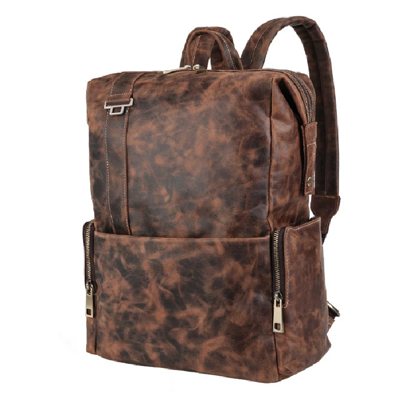 

Nesitu A4 Vintage Brown Large Capacity Top Grain Genuine Leather 15.6'' Laptop Women Men Backpack Travel Bag M3570