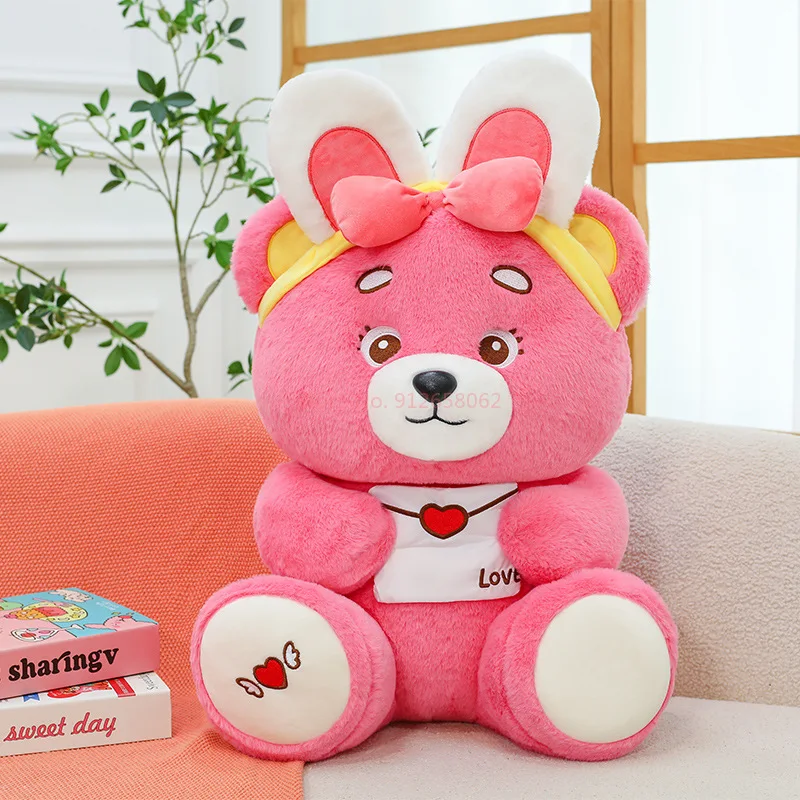 Disney New Cartoon Strawberry Love Bear Plush Doll Rabbit Ear Bear Plush Doll Decorative Pillow Christmas Gift