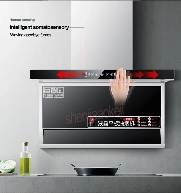 900mm Range Hood Somatosensory LCD Touch Panel Top Side Double Suction Large Suction Range Hood Intelligent Cleaning Range Hood 2