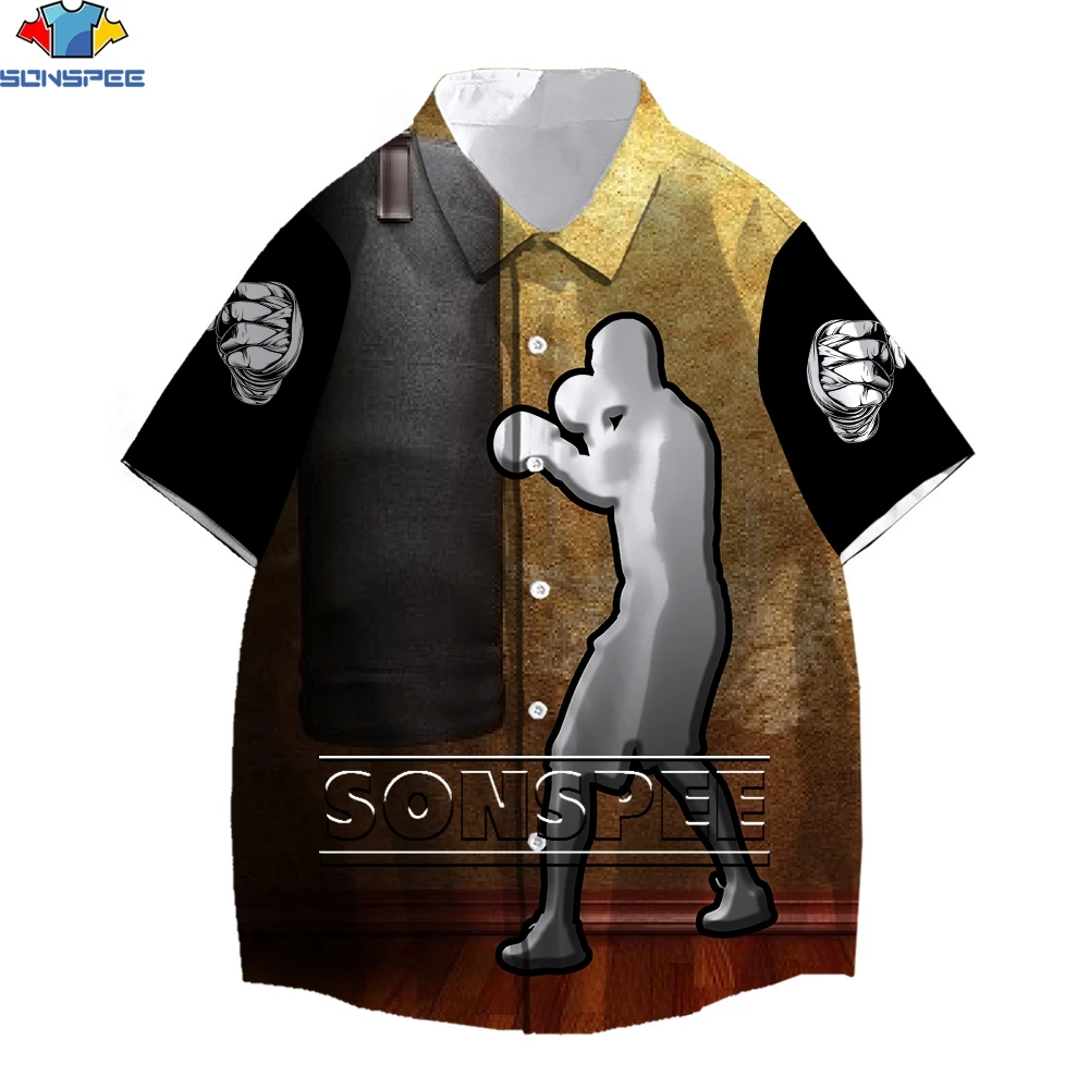 SONSPEE Boxing 3D Print Hawaiian Shirt Men Women Hip hop Harajuku Boxer And Fight Sandbag Tops Short Sleeve Oversize Blousers