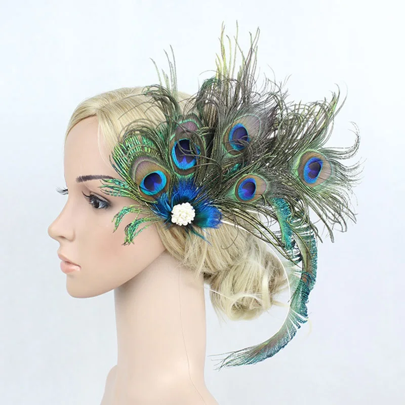 Fascinator Anni '20 Con Piume Di Pavone E Strass - Clip Per Capelli O Cappello, Accessorio Party Vintage