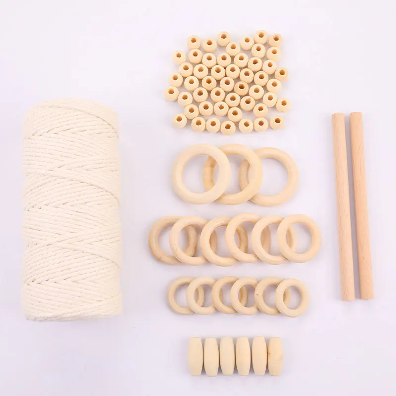 1 סט מקראמה כבל כותנה כבל עם עץ חרוזים עץ לתליית קיר
